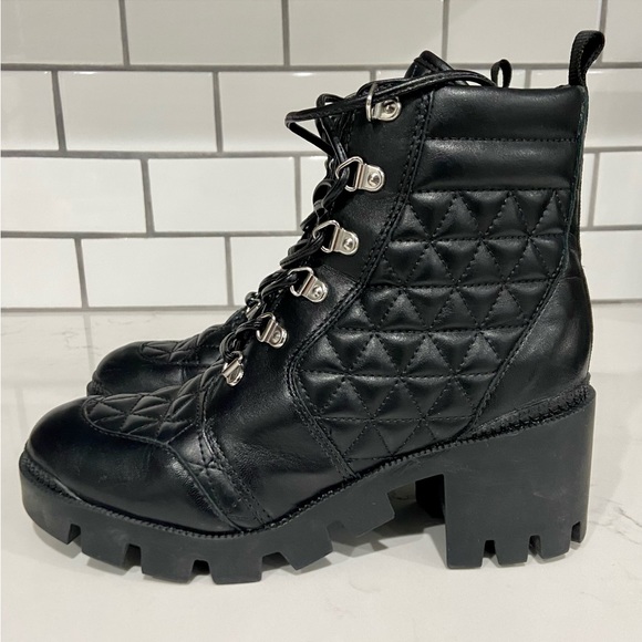 Schutz Cory Black Leather Quilted Women’s Combat Boots Size 6.5 New - Picture 8 of 9